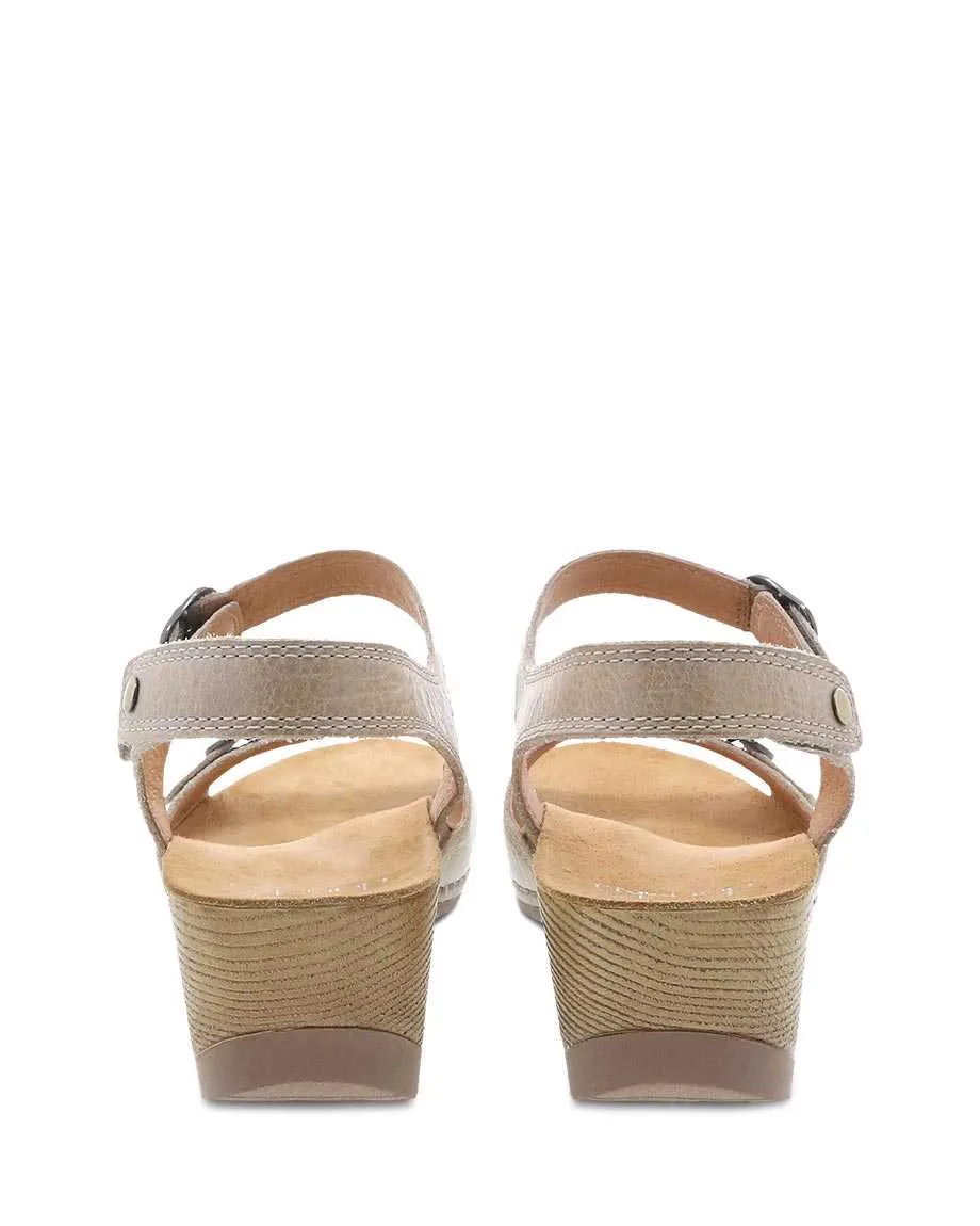 Dansko Womens Tricia Wedge Sandal- Linen Milled Burnished Leather