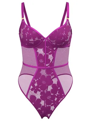 Entice Plum Floral Lace Mesh Body | Lingerie | George at ASDA