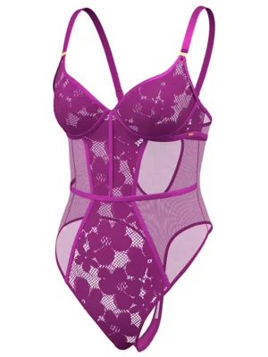 Entice Plum Floral Lace Mesh Body | Lingerie | George at ASDA