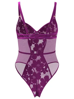 Entice Plum Floral Lace Mesh Body | Lingerie | George at ASDA