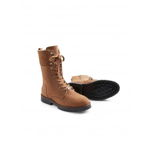 Fairfax & Favor Womens Anglesey Combat Boot in Cognac Nubuck