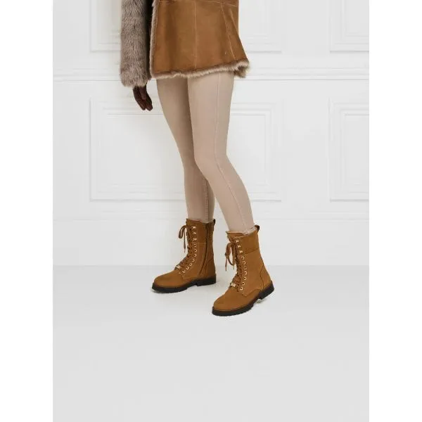 Fairfax & Favor Womens Anglesey Combat Boot in Cognac Nubuck