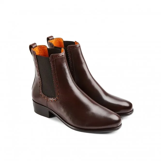 Fairfax & Favor Womens Brogued Chelsea Boot in Mahogany Leather