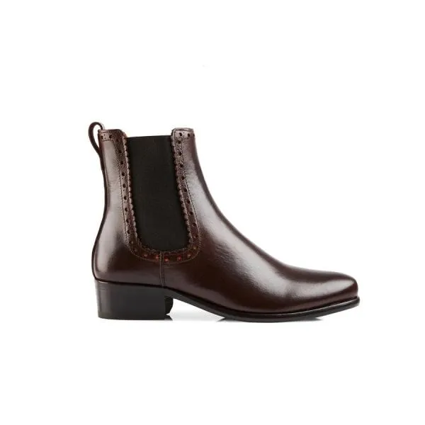 Fairfax & Favor Womens Brogued Chelsea Boot in Mahogany Leather