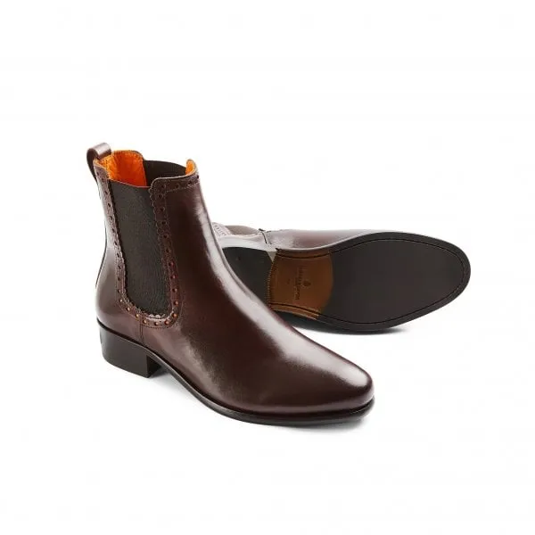 Fairfax & Favor Womens Brogued Chelsea Boot in Mahogany Leather