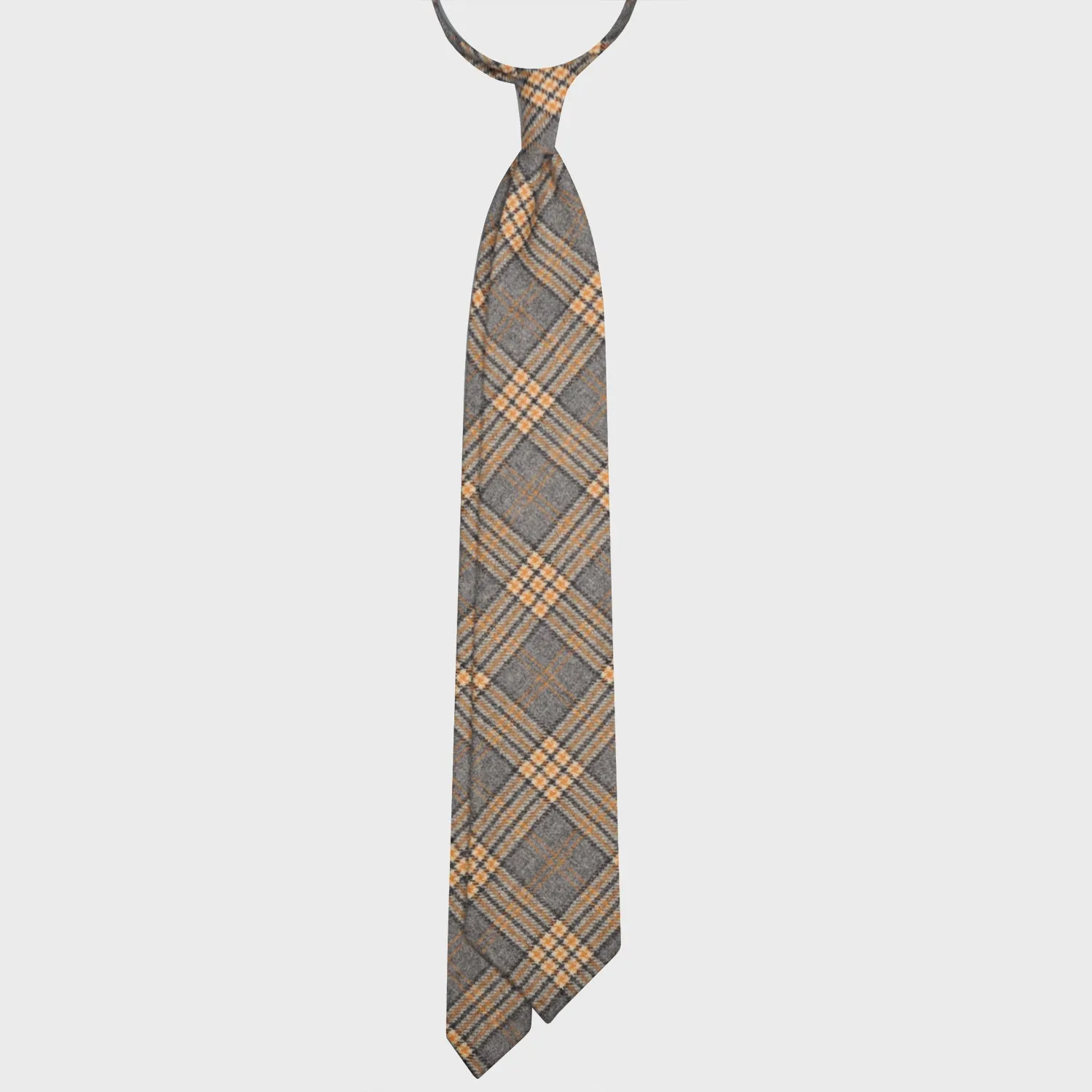 F.Marino Tartan Wool Tie 3 Folds Smoke Grey