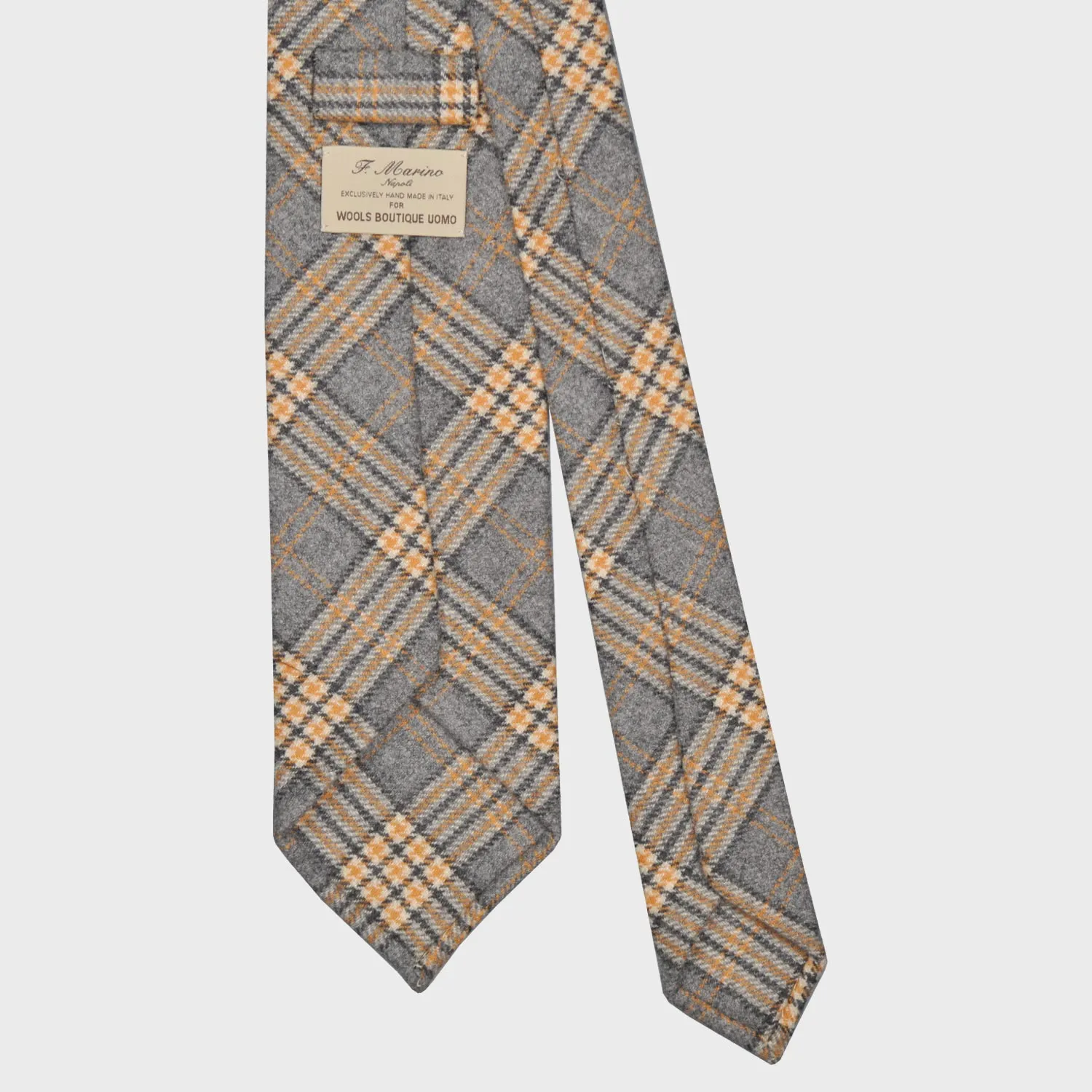 F.Marino Tartan Wool Tie 3 Folds Smoke Grey