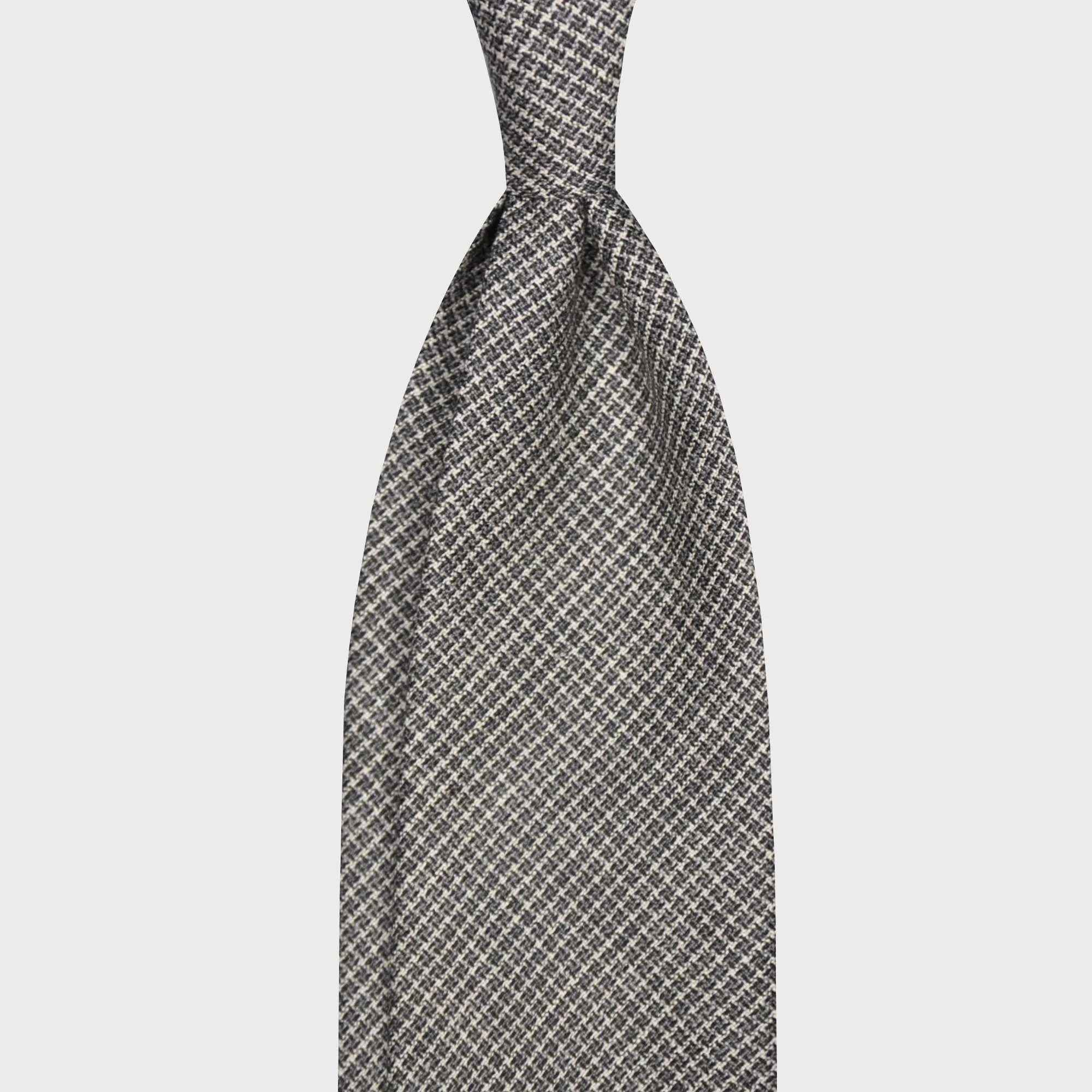 F.Marino Wool Tie 3 Folds Micro Textured Squares Stone Grey