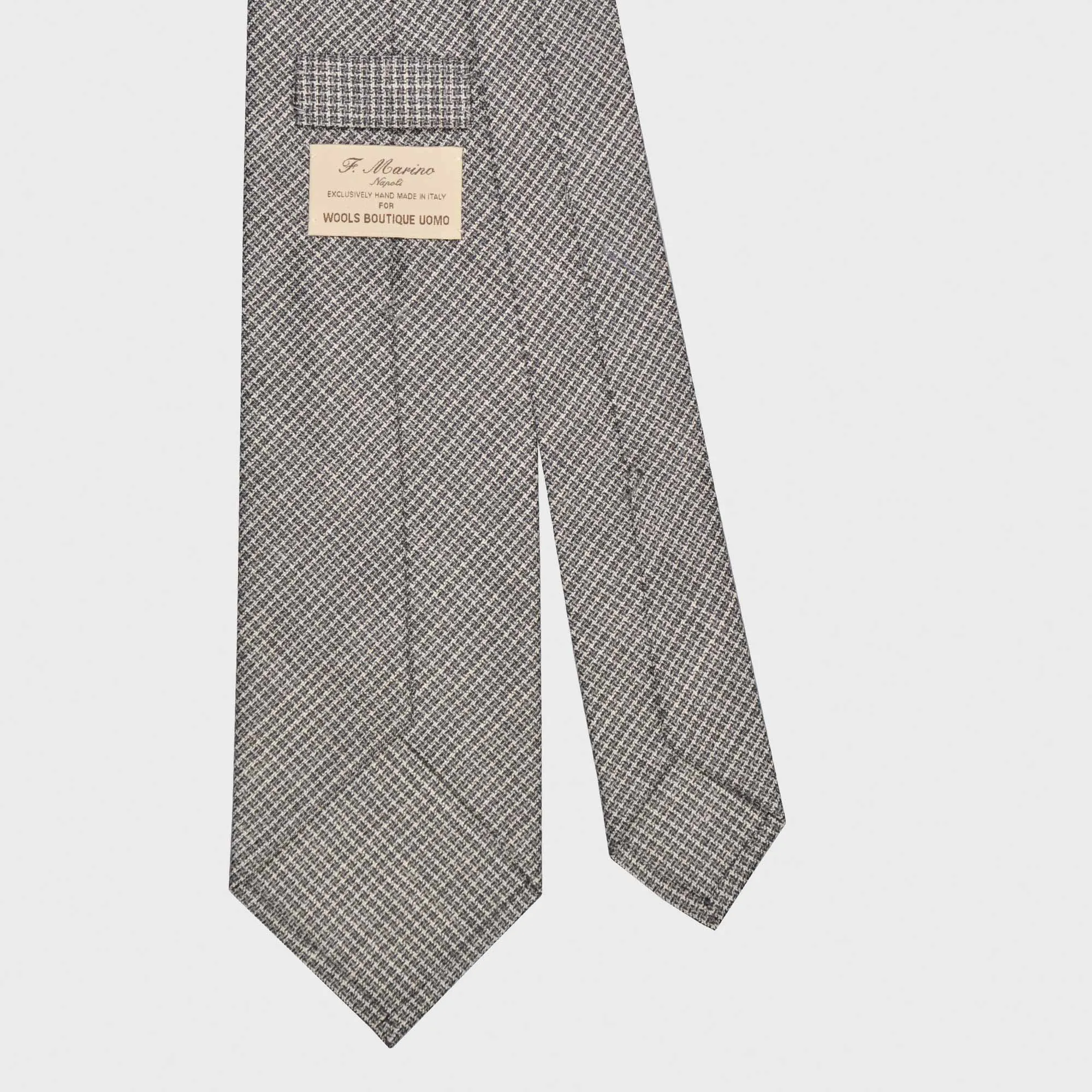 F.Marino Wool Tie 3 Folds Micro Textured Squares Stone Grey