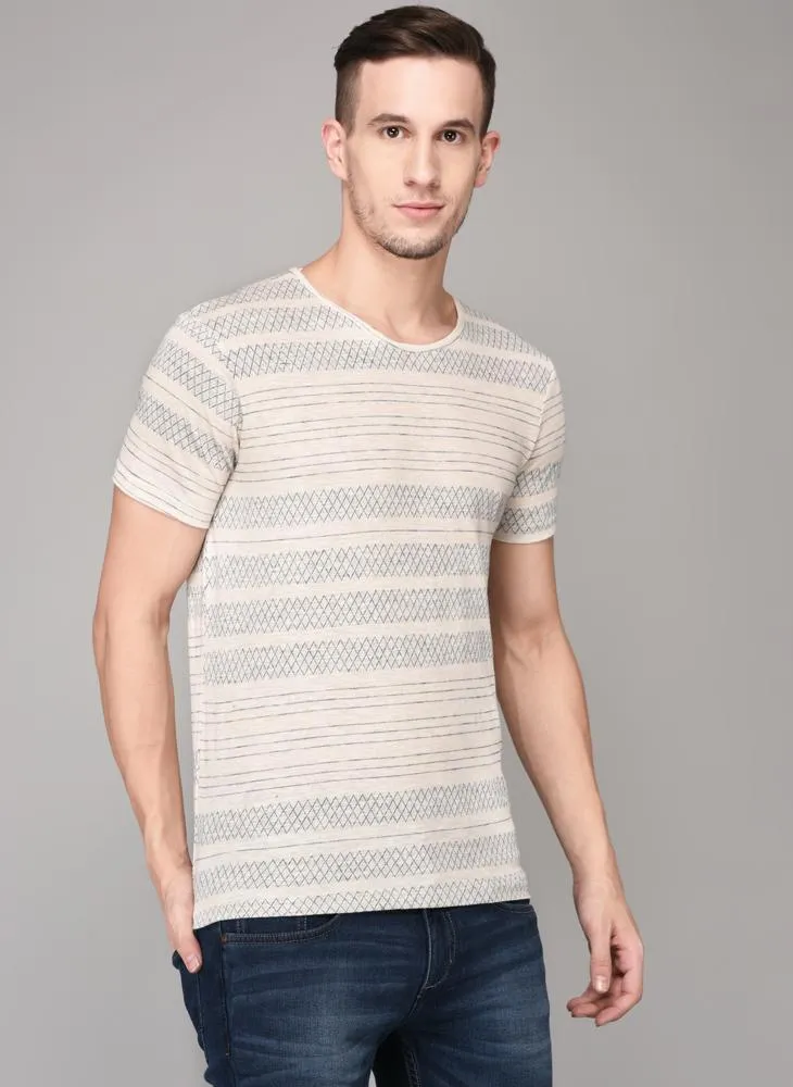 Grey Criss-Cross Pattern Round Neck T-shirt