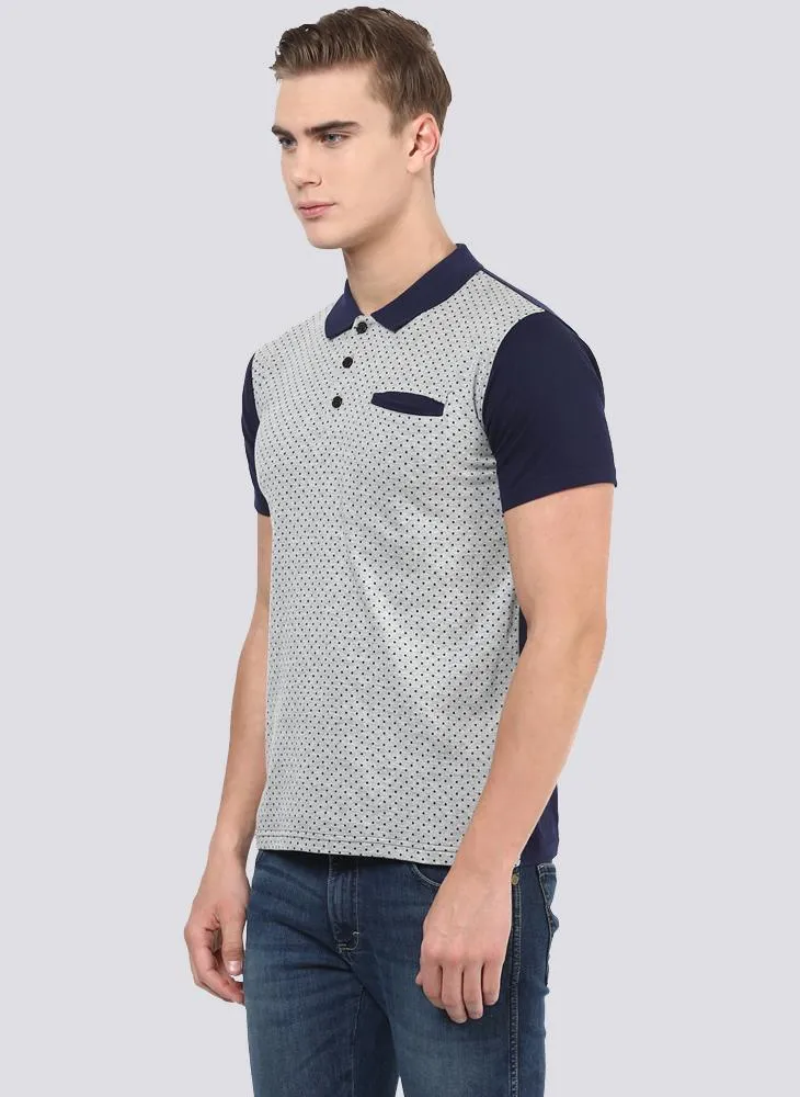 Grey Dotted Polo Neck with Contrast Collar & Sleeve