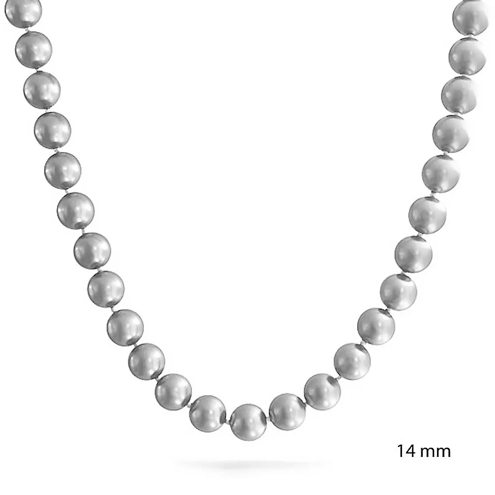 Grey Strand Necklace Crystal Clasp Simulated Pearl 14MM 18 inch