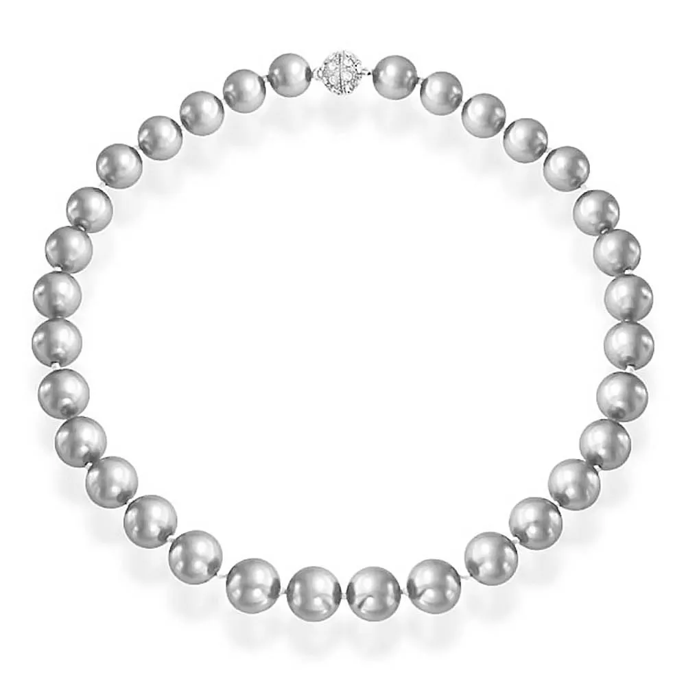 Grey Strand Necklace Crystal Clasp Simulated Pearl 14MM 18 inch