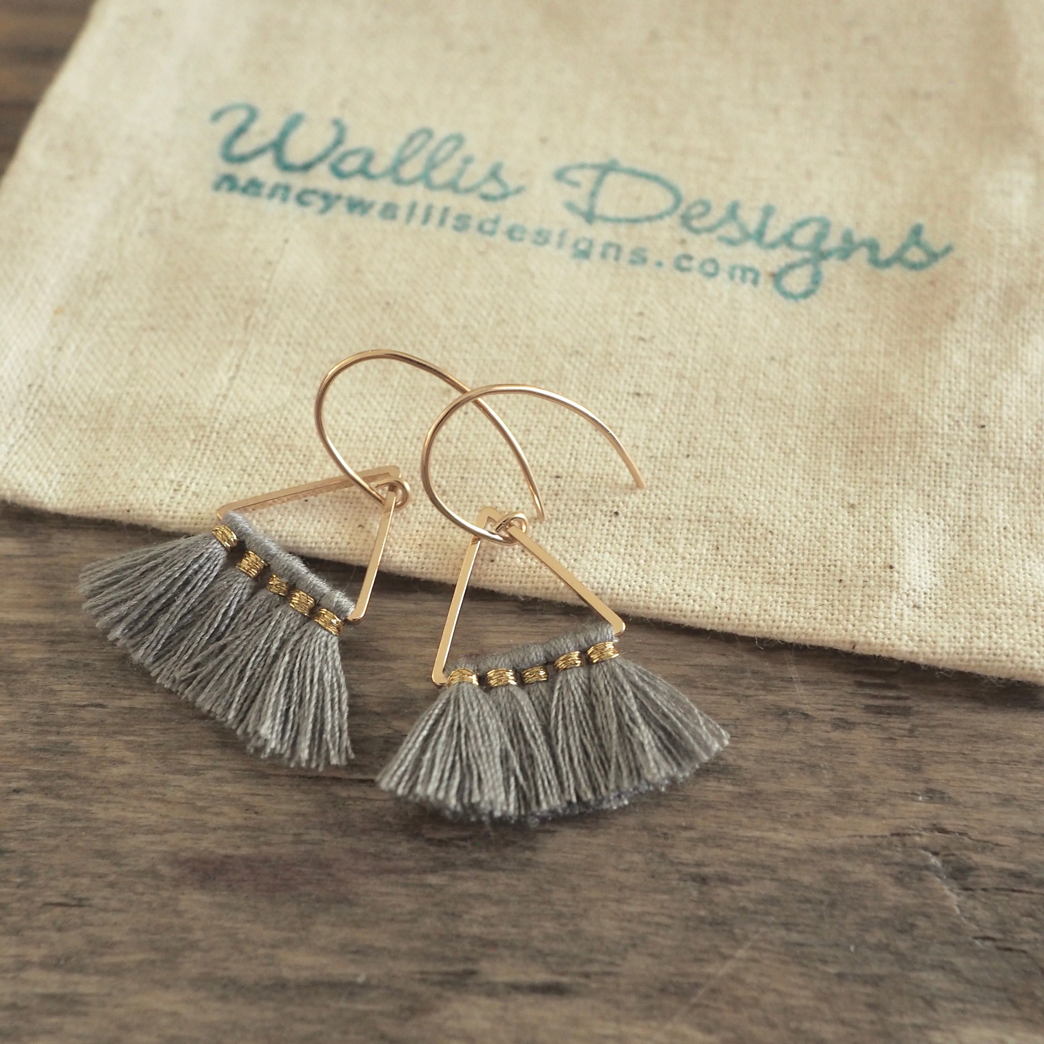 Grey Tassel Triangle Earrings