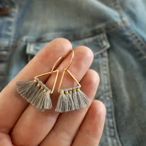 Grey Tassel Triangle Earrings