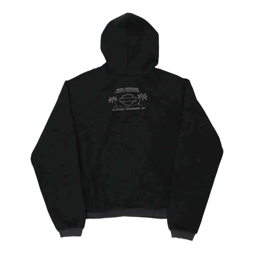 Harley Davidson Spellout Hoodie - Large Black Cotton Blend