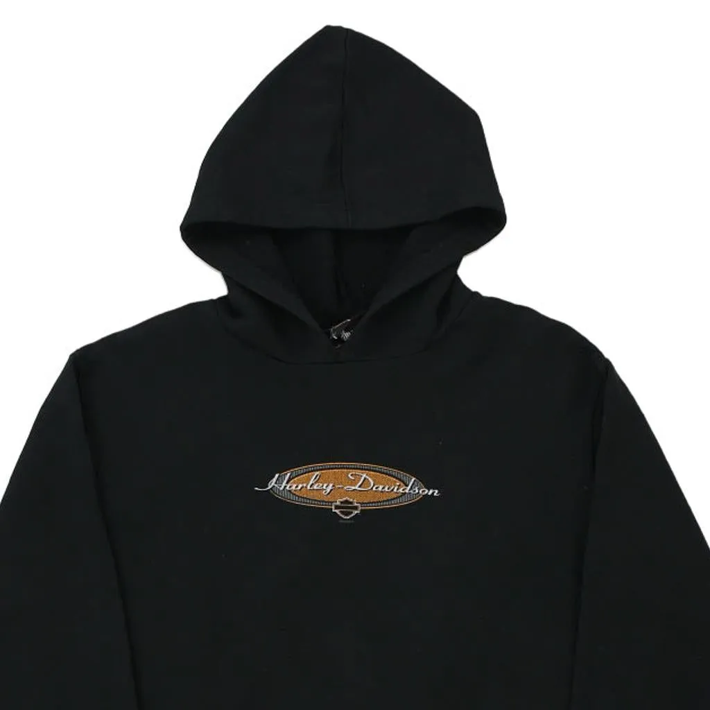 Harley Davidson Spellout Hoodie - Large Black Cotton Blend