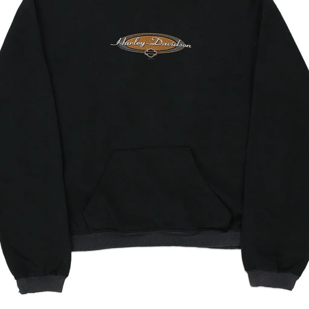 Harley Davidson Spellout Hoodie - Large Black Cotton Blend