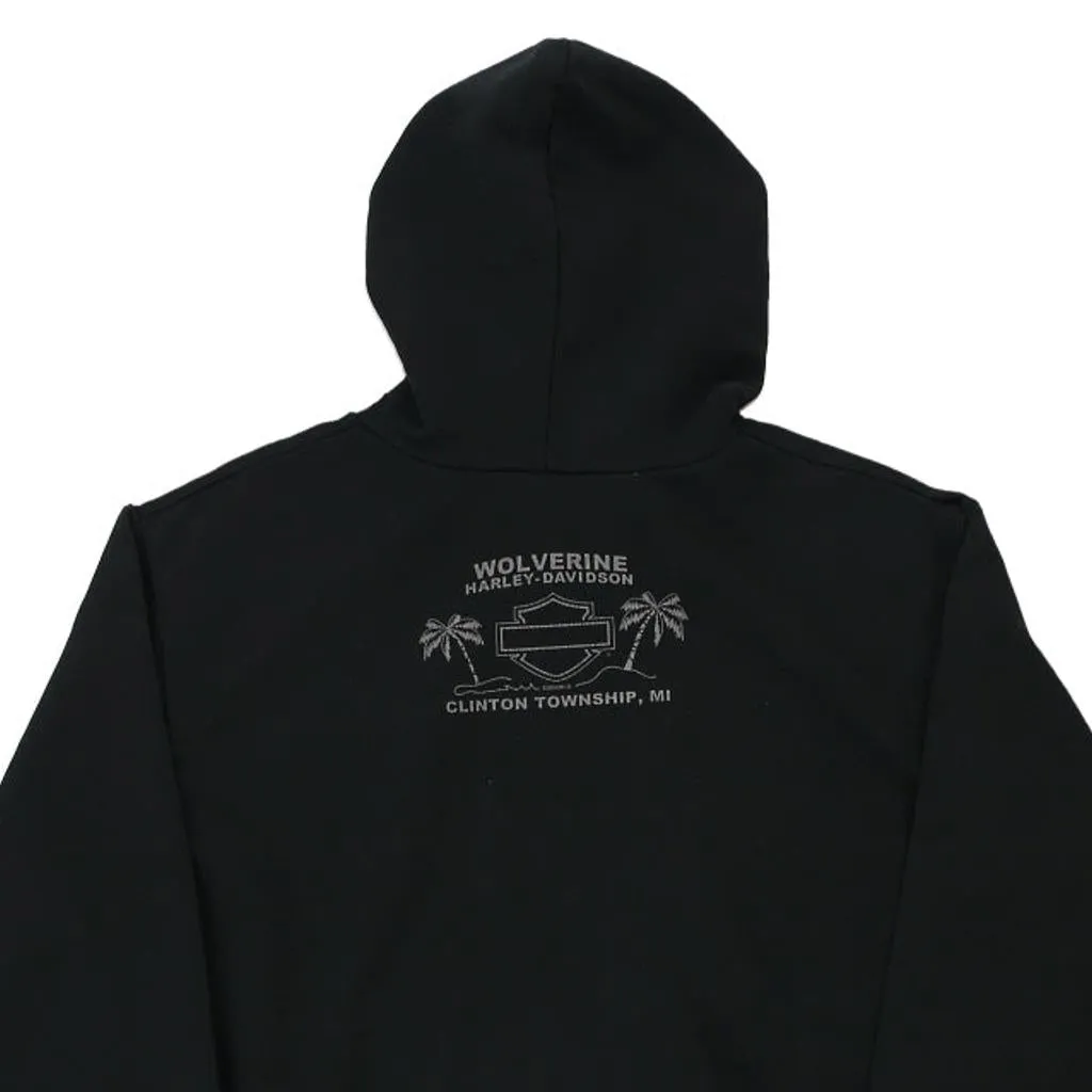 Harley Davidson Spellout Hoodie - Large Black Cotton Blend