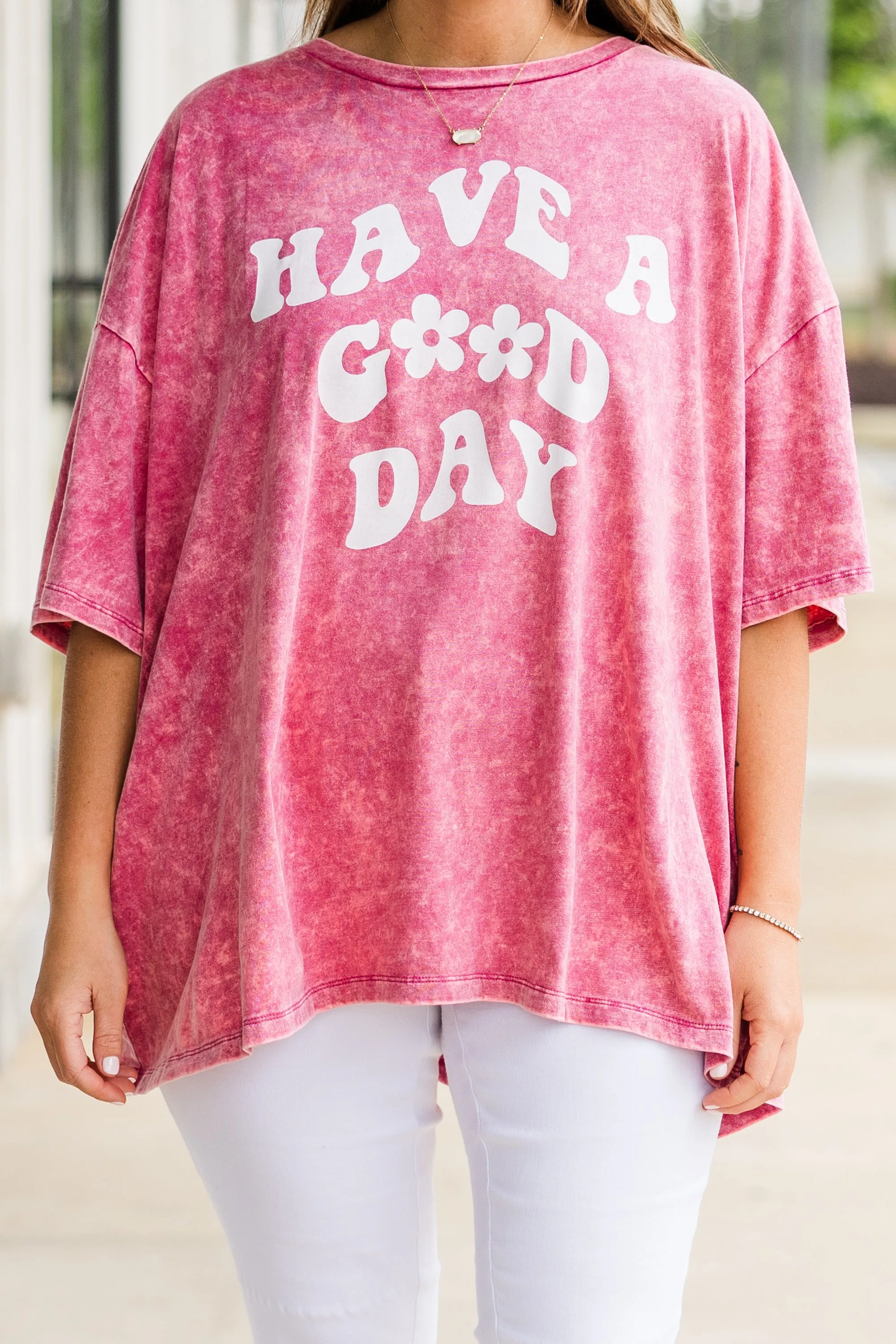 Have A Good Day Acid Wash Boyfriend Tee, Rose