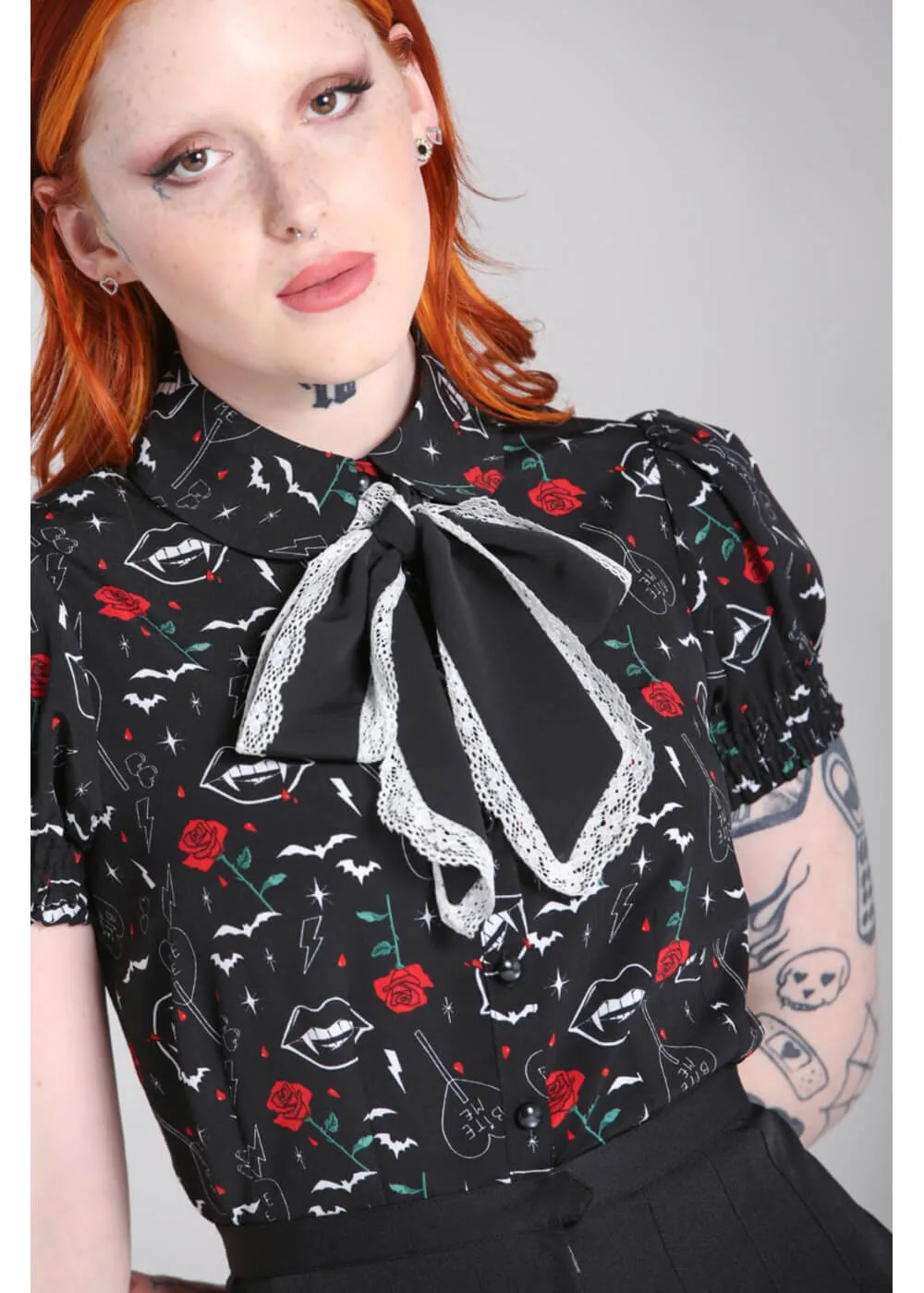 Hell Bunny Lilith Vampire 60's Blouse Black