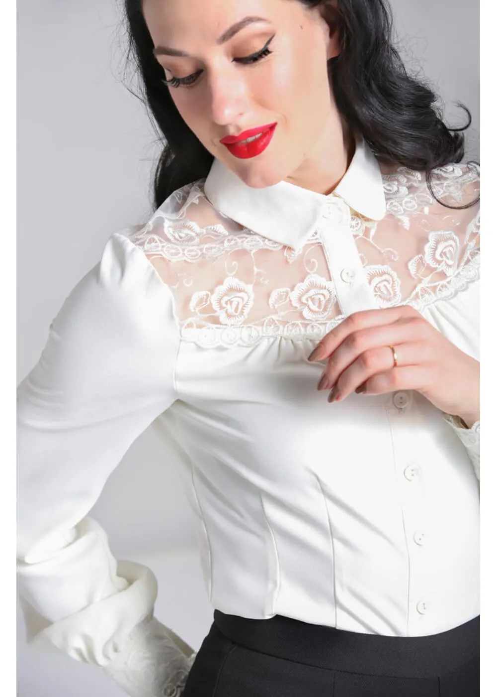 Hell Bunny Lucille 40's Blouse Ivory