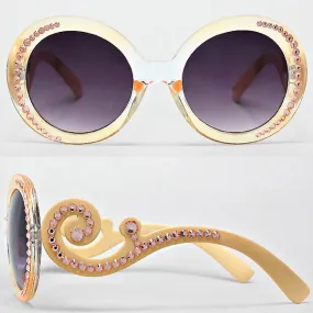 iLLASPARKZ Round Crystal Adorned Floral Design Sunglasses