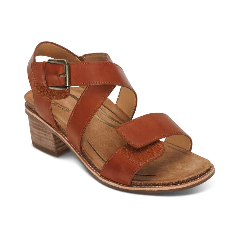  Kristin Adjustable Cross Strap Low Heel Sandal in Cognac  