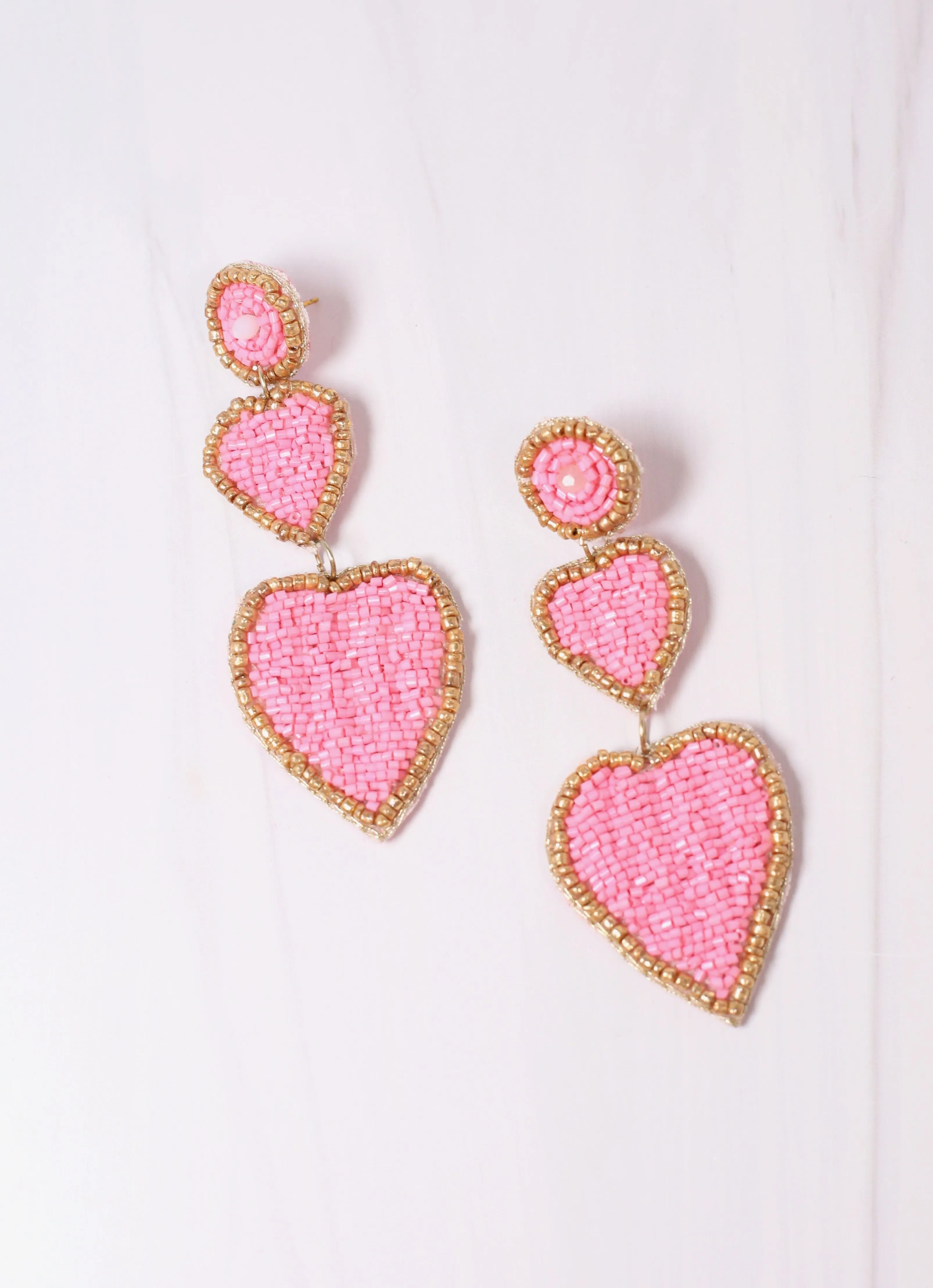 Love Story Beaded Heart Earring LIGHT PINK