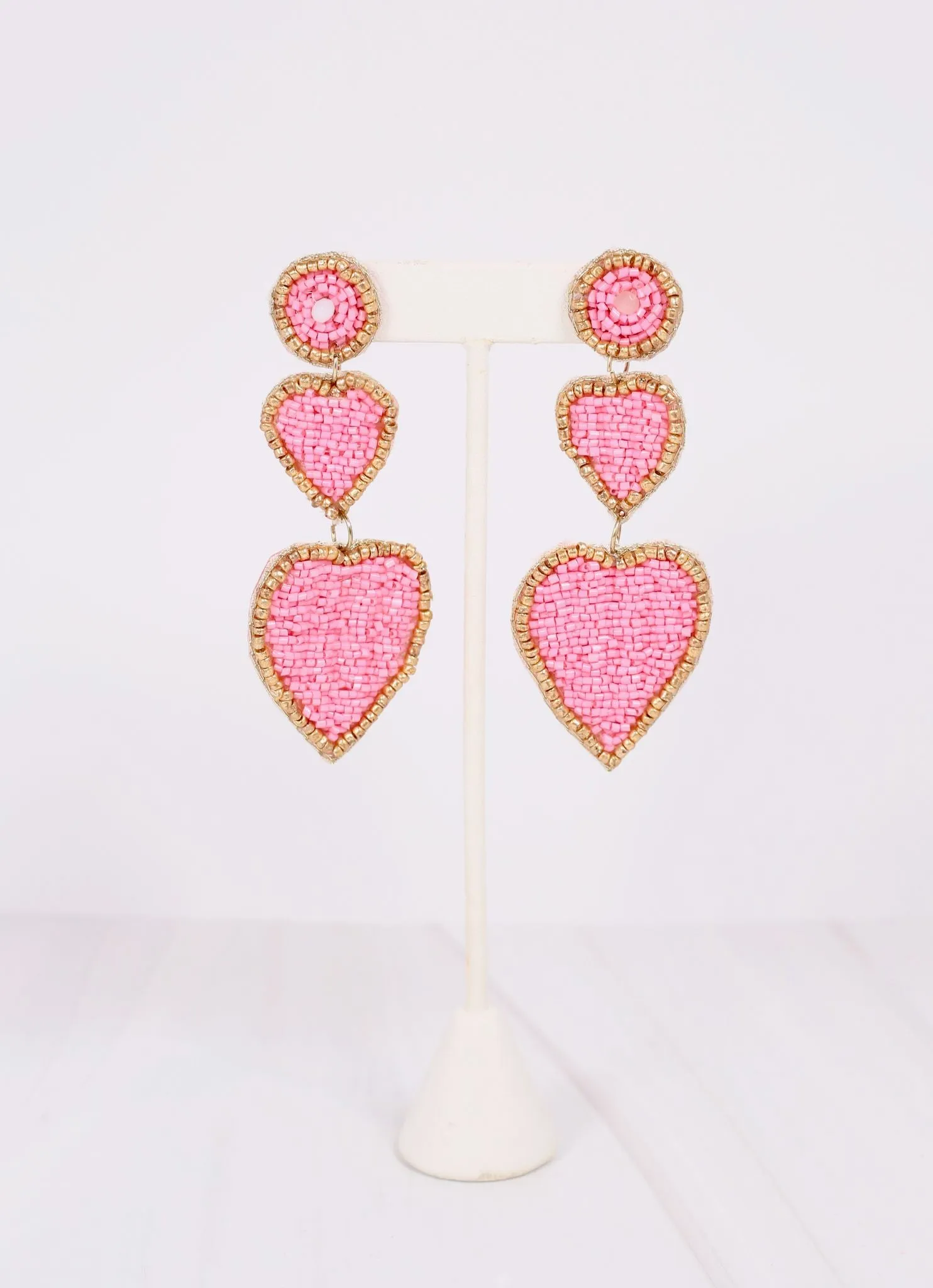 Love Story Beaded Heart Earring LIGHT PINK