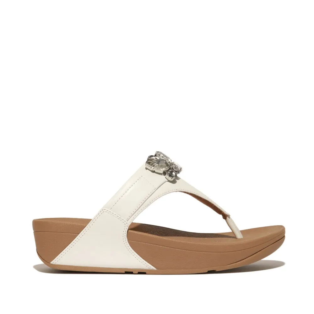  Lulu Jewel Deluxe Toe Post  Sandal in White Leather  