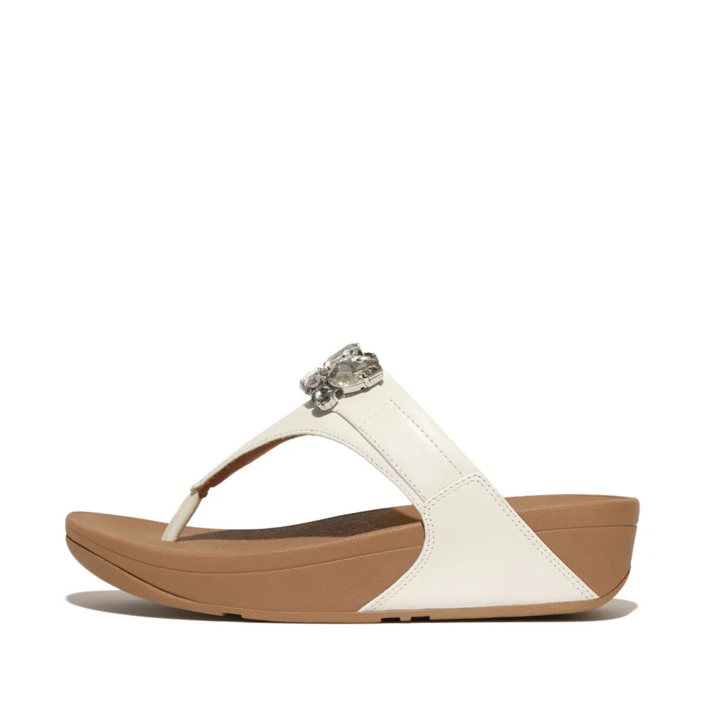  Lulu Jewel Deluxe Toe Post  Sandal in White Leather  