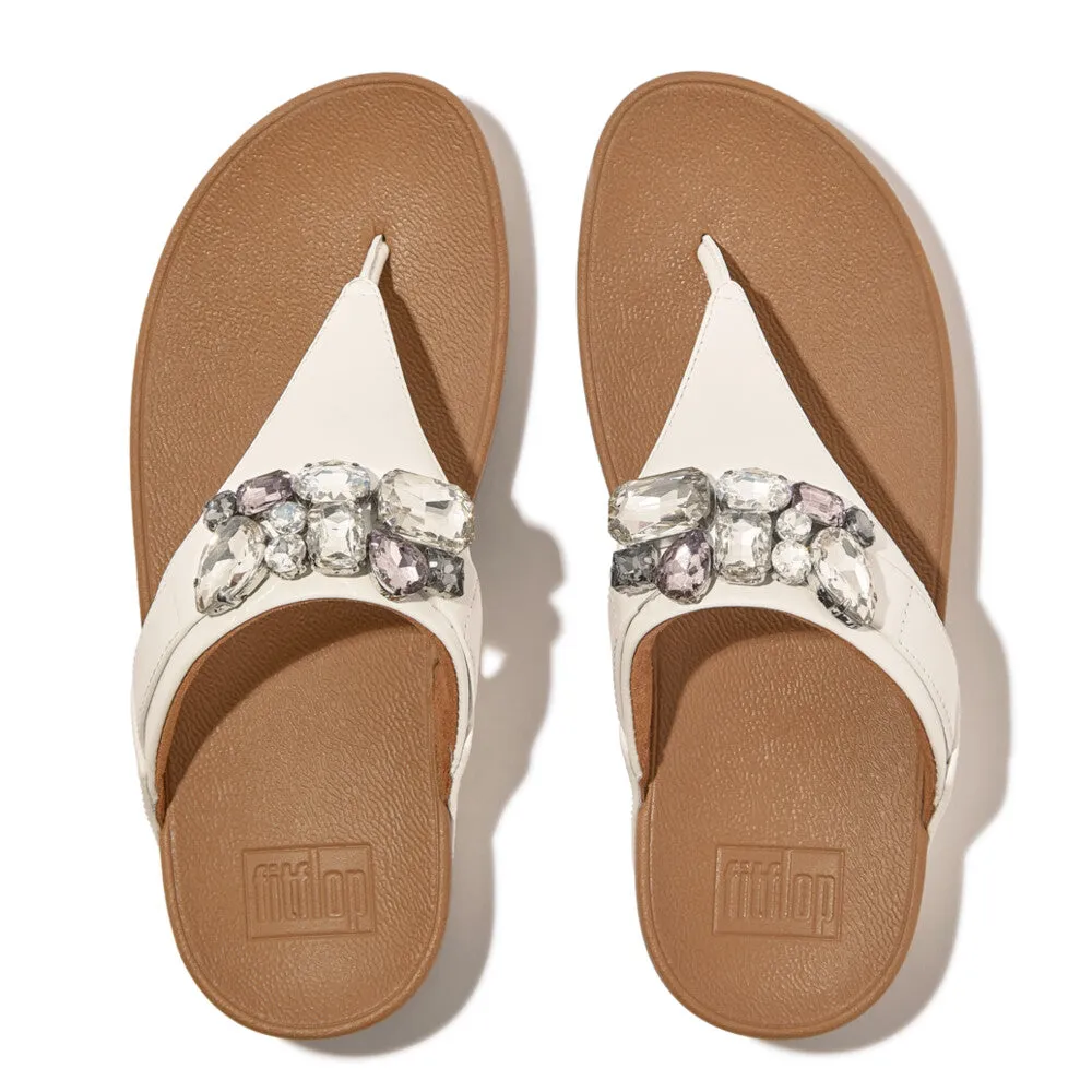  Lulu Jewel Deluxe Toe Post  Sandal in White Leather  