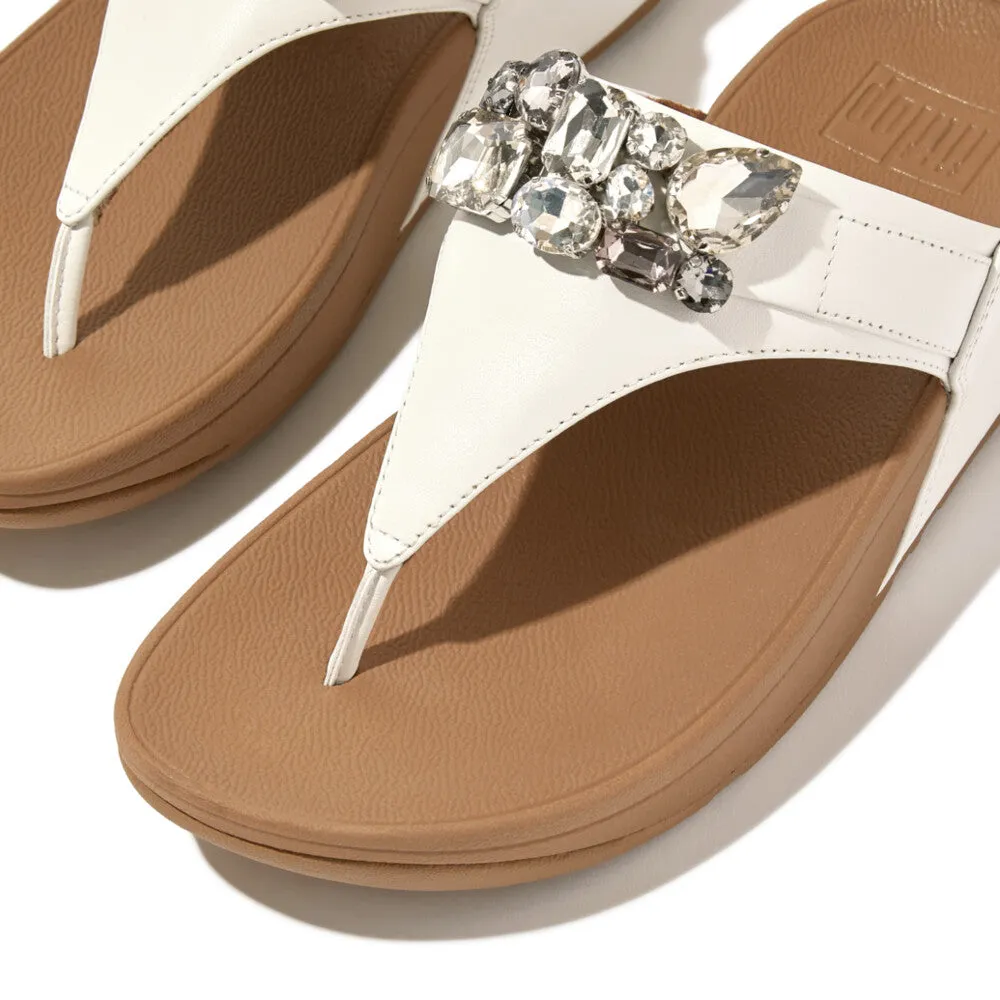  Lulu Jewel Deluxe Toe Post  Sandal in White Leather  