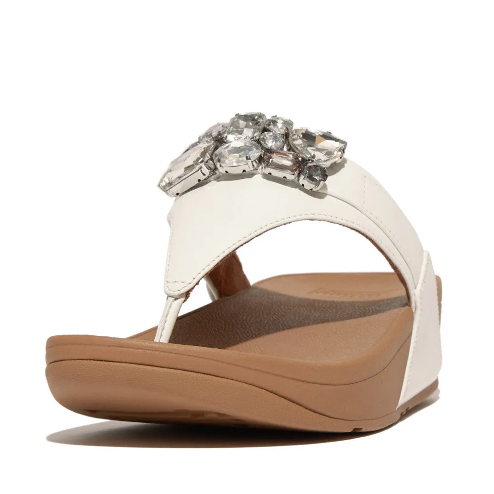  Lulu Jewel Deluxe Toe Post  Sandal in White Leather  