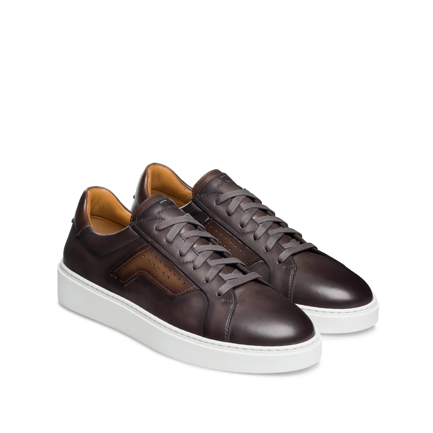 Magnanni Phoenix 25349 Men's Shoes Gray & Brown Calf-Skin Leather Casual Sneakers (MAGS1145)