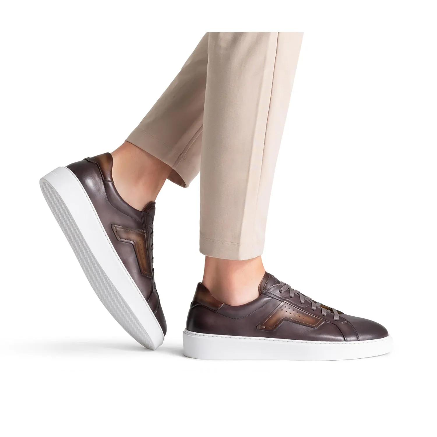 Magnanni Phoenix 25349 Men's Shoes Gray & Brown Calf-Skin Leather Casual Sneakers (MAGS1145)