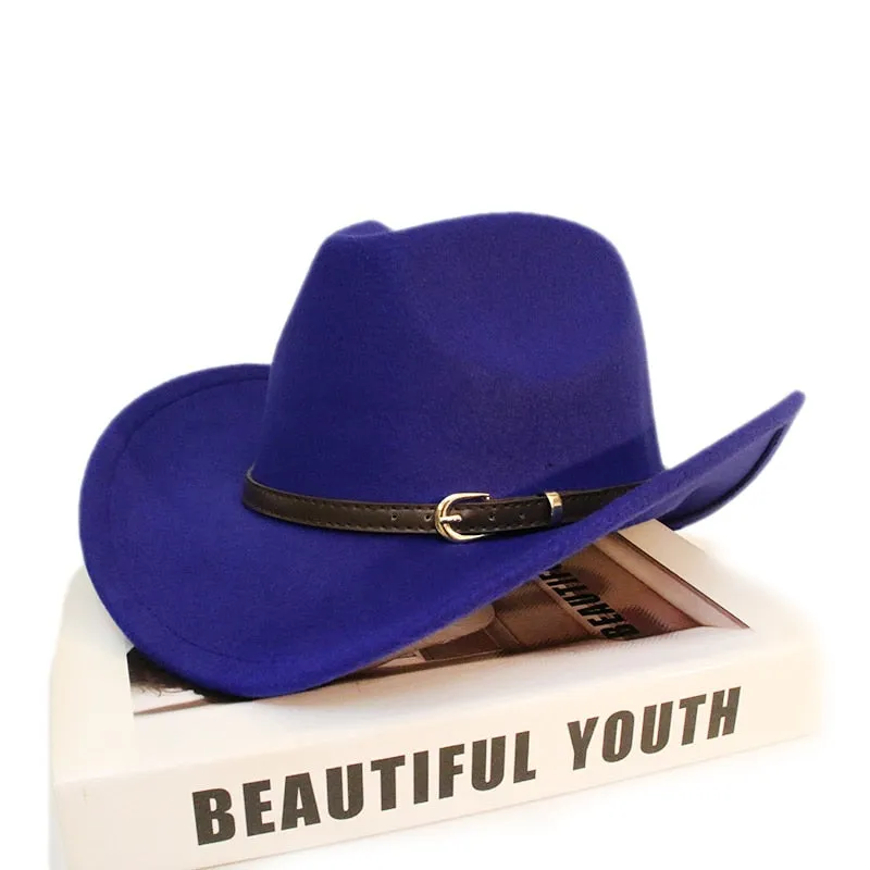 Men and Women Wool Leather Band Wide Brim Western Cowboy Hat