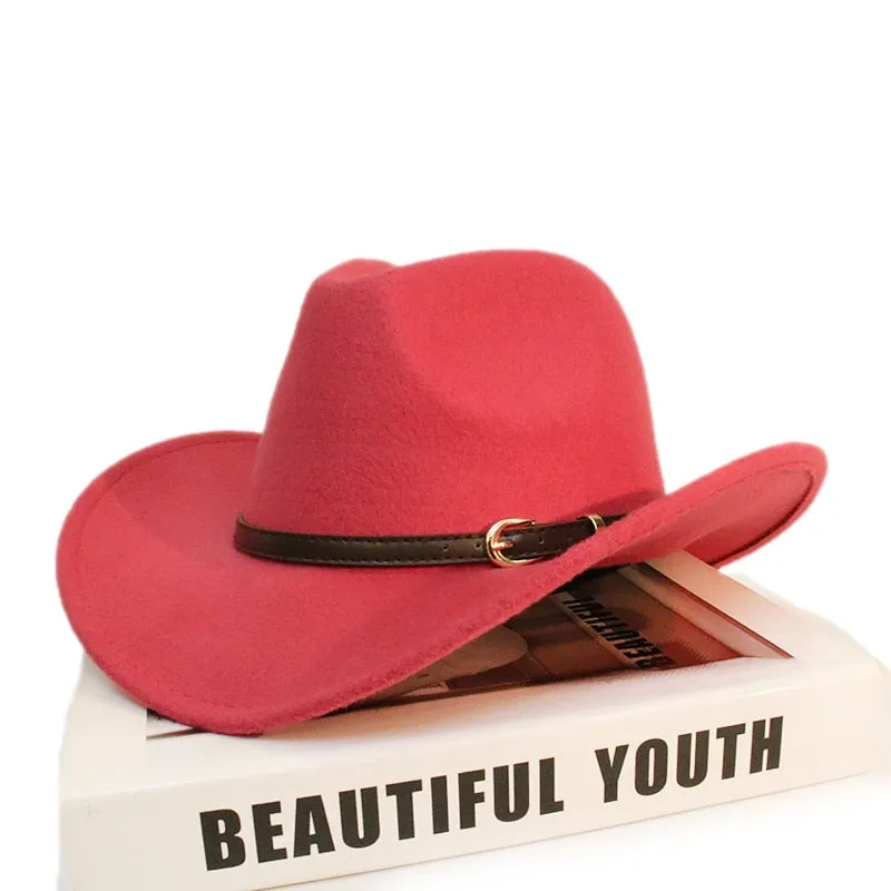 Men and Women Wool Leather Band Wide Brim Western Cowboy Hat