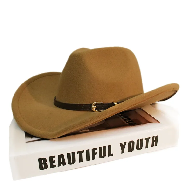 Men and Women Wool Leather Band Wide Brim Western Cowboy Hat