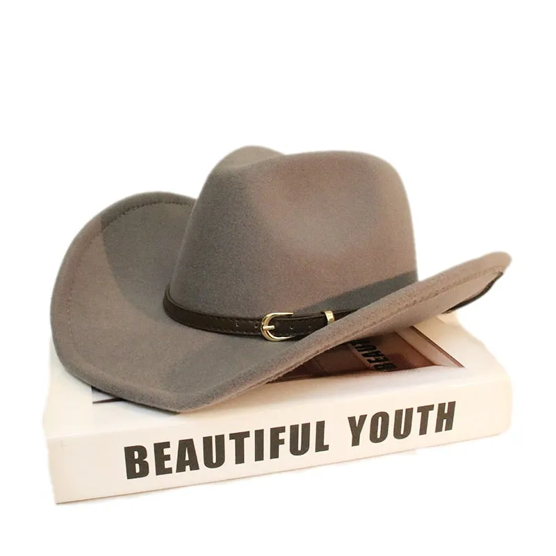 Men and Women Wool Leather Band Wide Brim Western Cowboy Hat