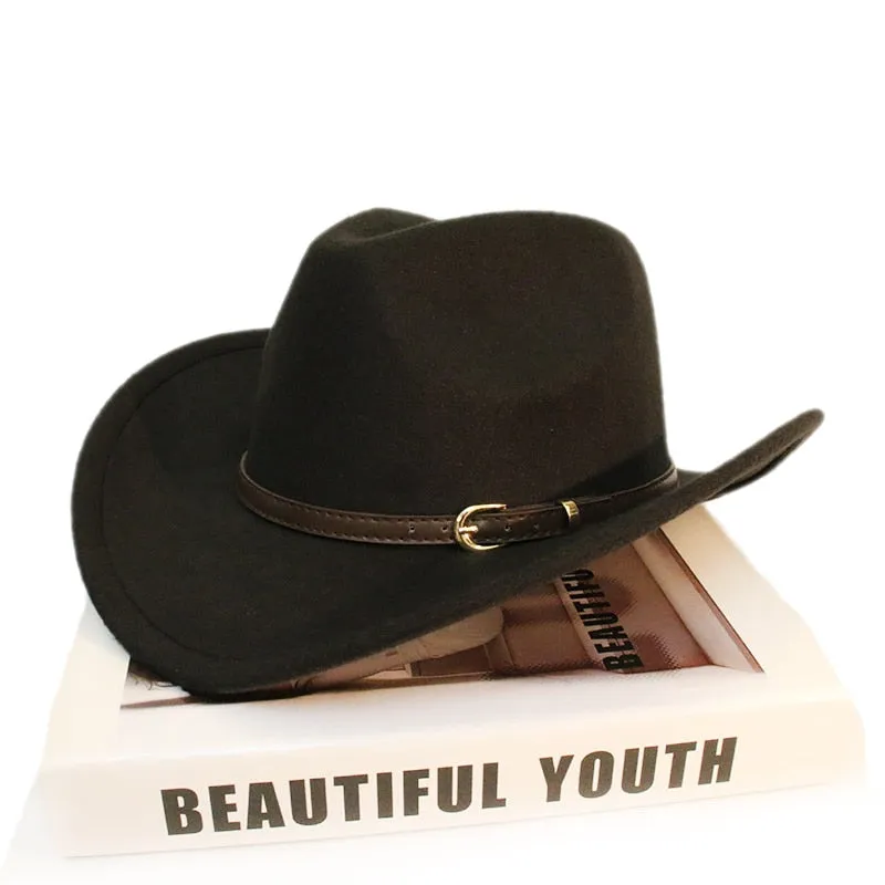 Men and Women Wool Leather Band Wide Brim Western Cowboy Hat