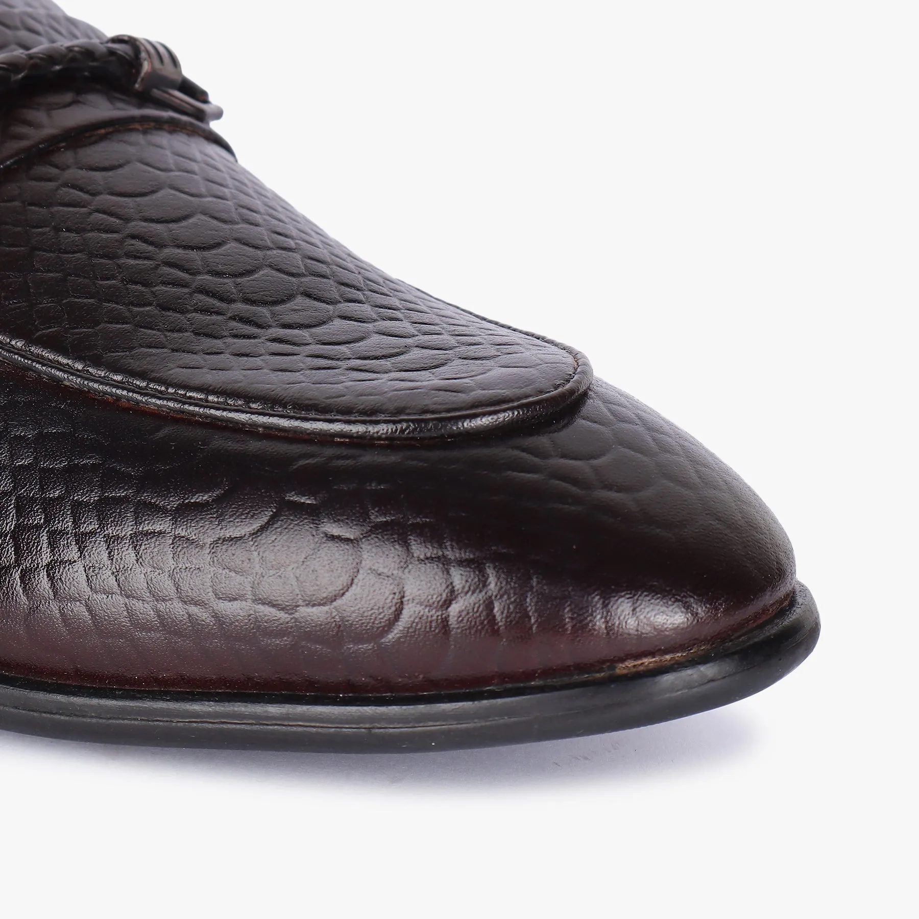 Men Dark Brown Snakeskin Leather Loafers