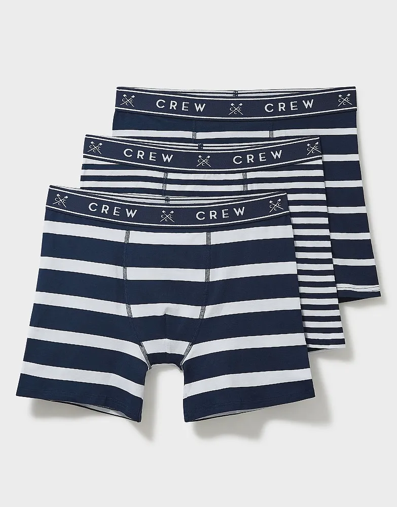 Men's 3 Pack Jersey Boxer from Crew Clothing Company - Navy White Stripe