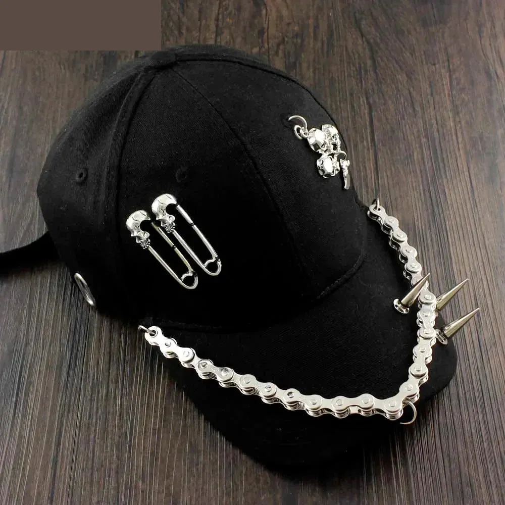 Men's Synthetic Leather Hip Hop Skull Spike Chain Motorcycle Baseball Hat