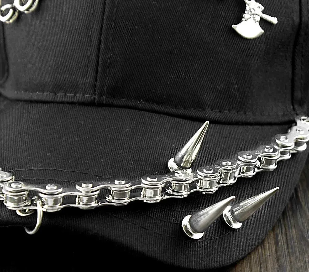 Men's Synthetic Leather Hip Hop Skull Spike Chain Motorcycle Baseball Hat