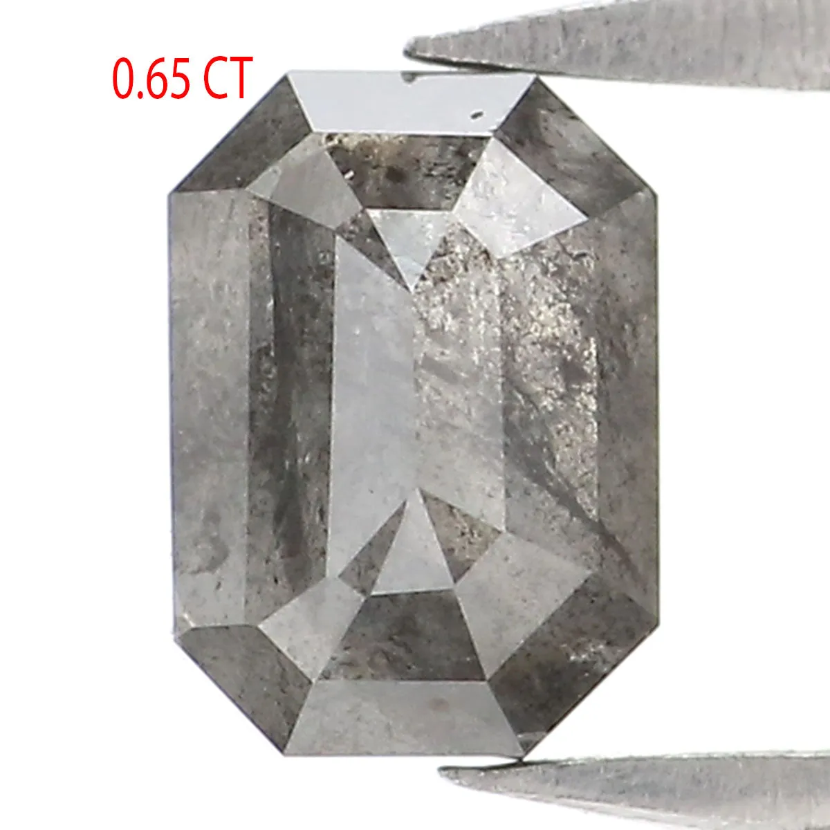 Natural Loose Emerald Salt And Pepper Diamond Black Grey Color 0.65 CT 5.65 MM Emerald Shape Rose Cut Diamond L2530