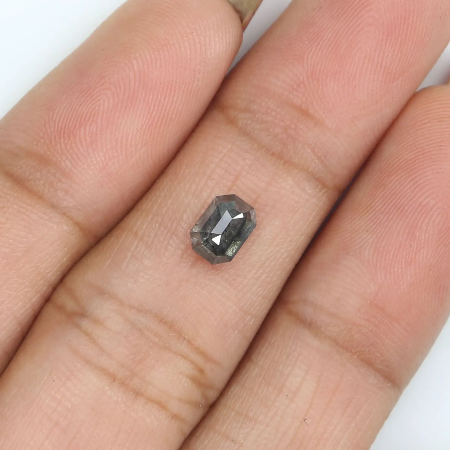 Natural Loose Emerald Salt And Pepper Diamond Black Grey Color 0.65 CT 5.65 MM Emerald Shape Rose Cut Diamond L2530