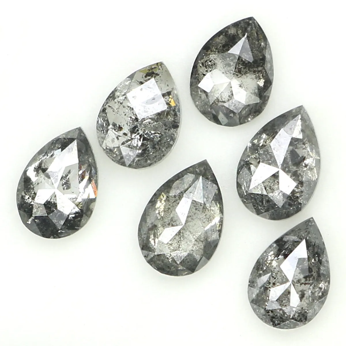 Natural Loose Pear Salt And Pepper Diamond Black Grey Color 1.01 CT 4.10 MM Pear Shape Rose Cut Diamond KDL1275