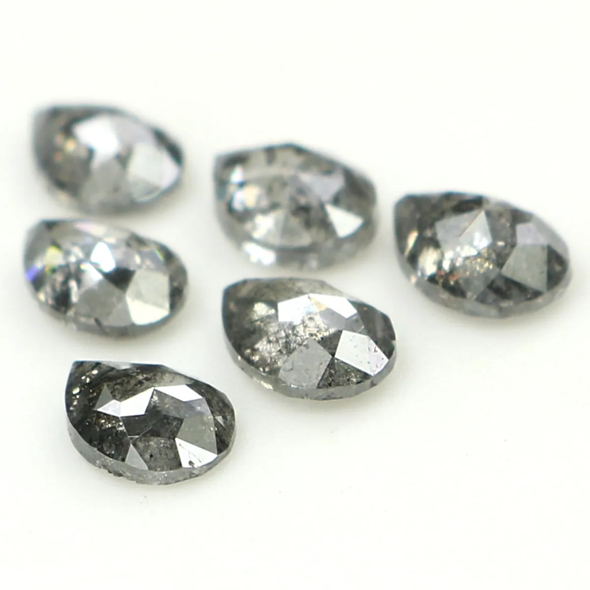 Natural Loose Pear Salt And Pepper Diamond Black Grey Color 1.01 CT 4.10 MM Pear Shape Rose Cut Diamond KDL1275